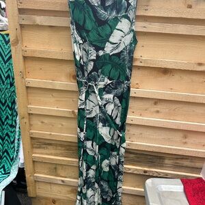Vince Camuto Green and White Leaf Print Jumpsuit